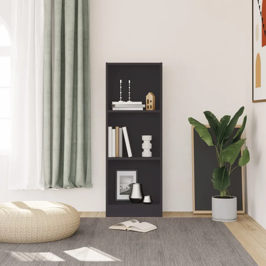 Bibliothèque à 3 niveaux gris 40x24x109 cm bois d'ingénierie - 3