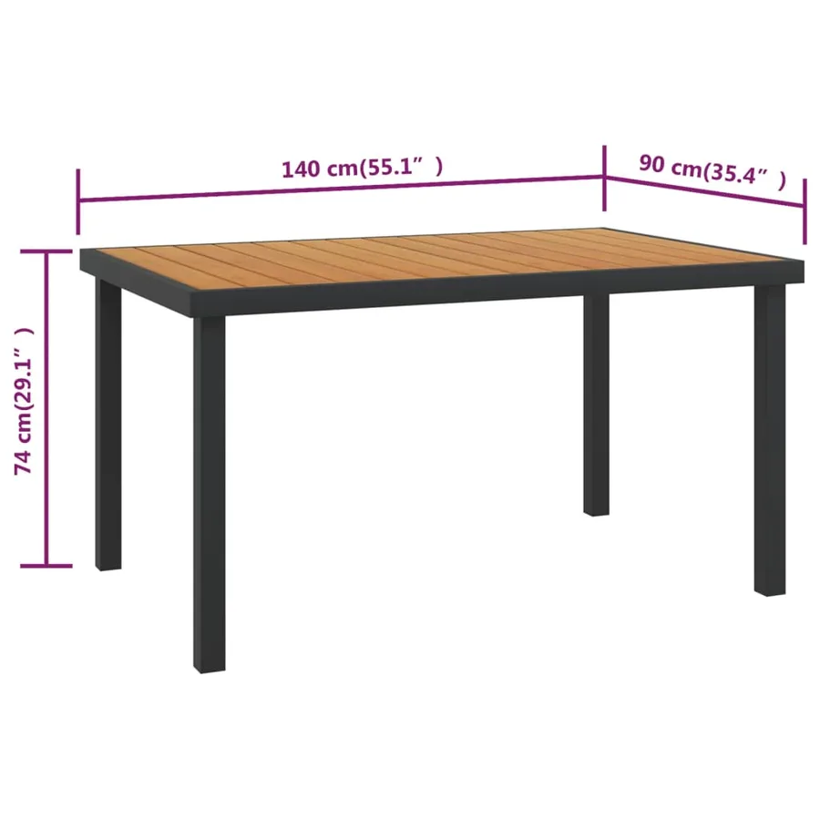 Table de jardin Marron 140x90x74 cm Aluminium et WPC - 5