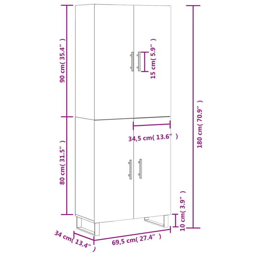 Buffet haut Gris béton 69,5x34x180 cm Bois d'ingénierie - 13