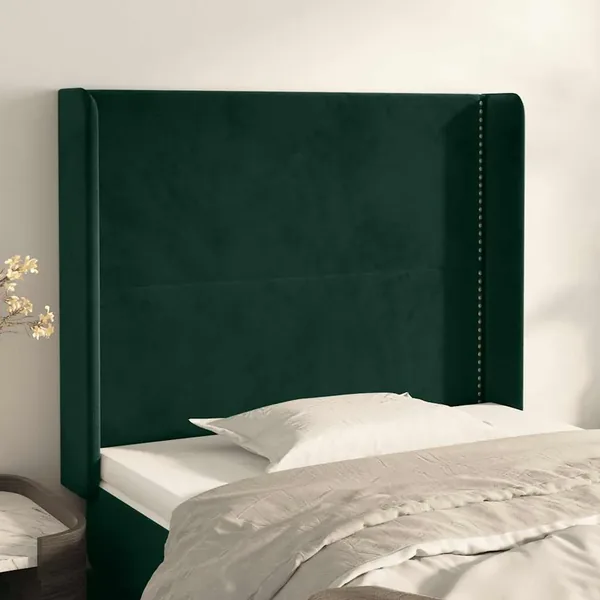 Tête de lit avec oreilles Vert foncé 93x16x118/128 cm Velours