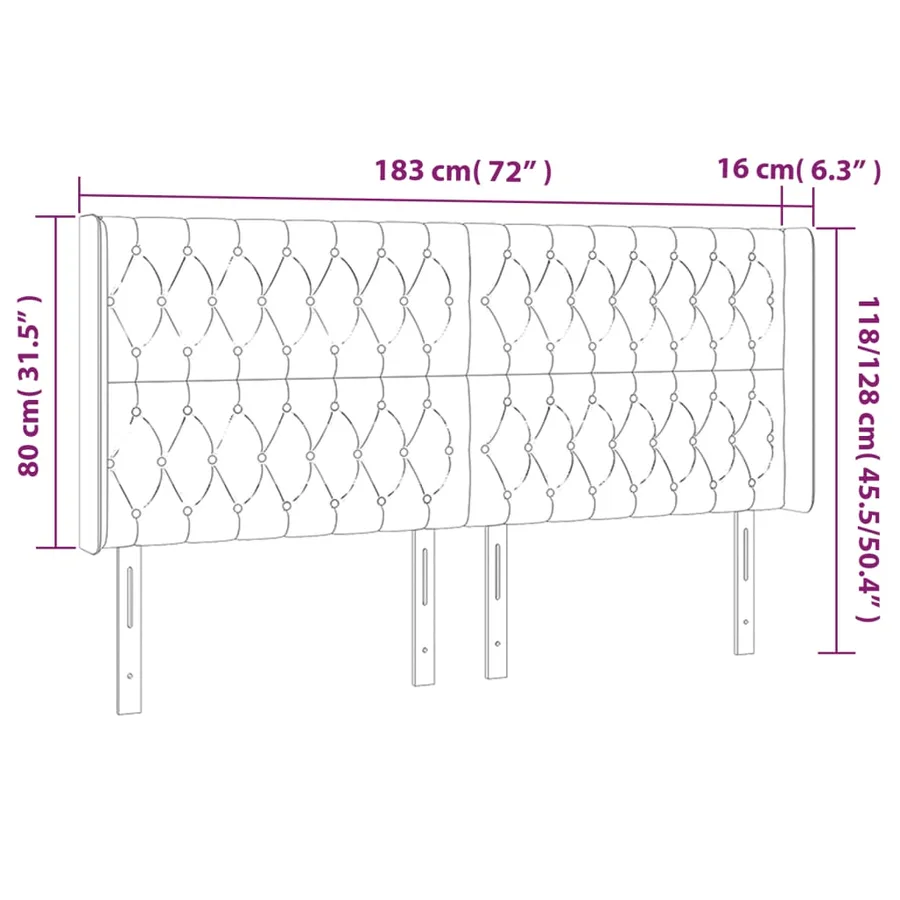 Tête de lit à LED Marron foncé 183x16x118/128 cm Tissu - 6