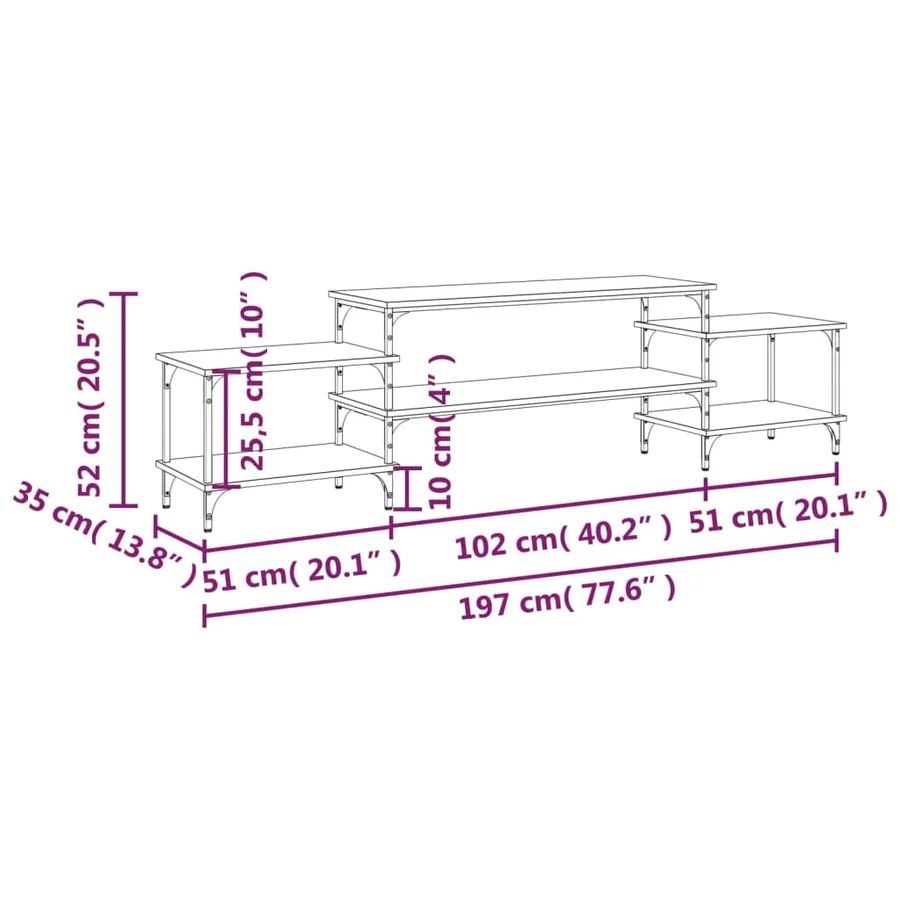 Meuble TV chêne sonoma 197x35x52 cm bois d'ingénierie - 9