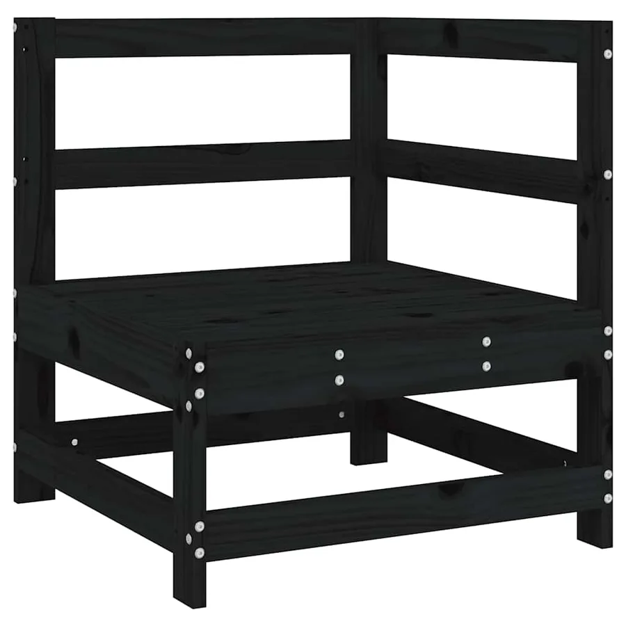 Canapé d'angle avec coussins noir bois de pin solide - 4