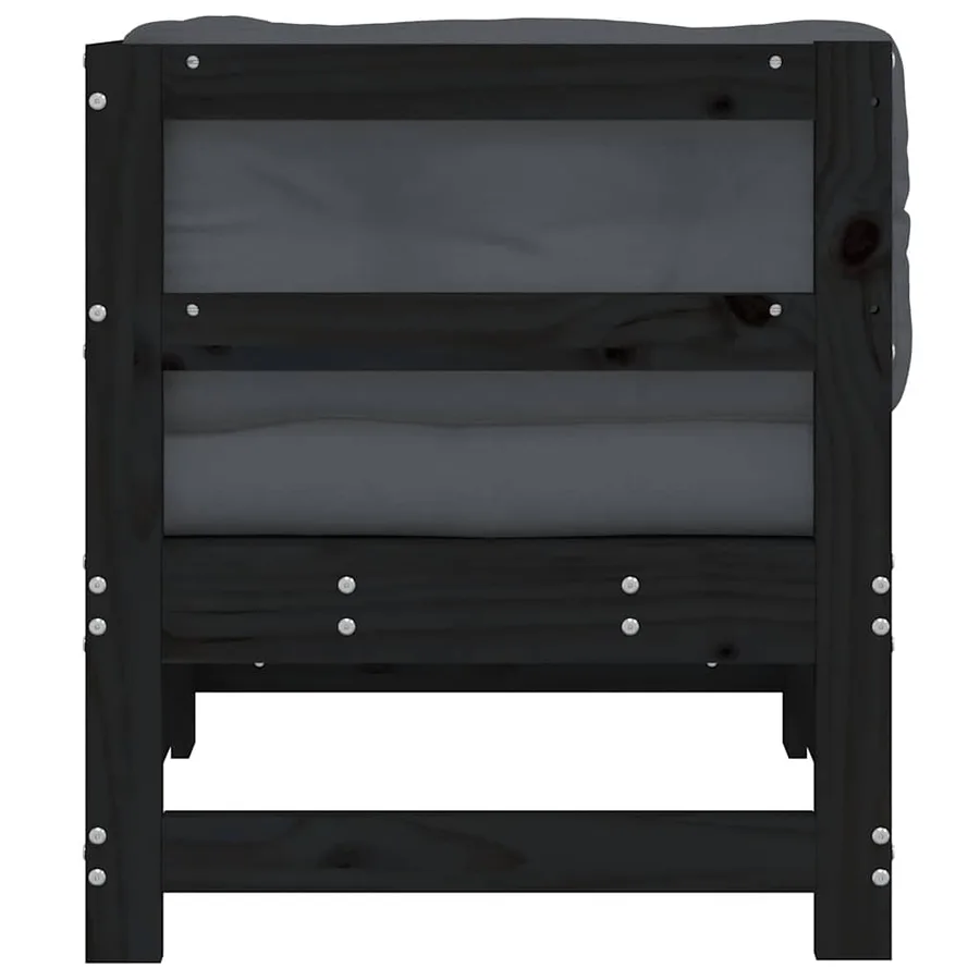 Canapé d'angle avec coussins noir bois de pin solide - 6