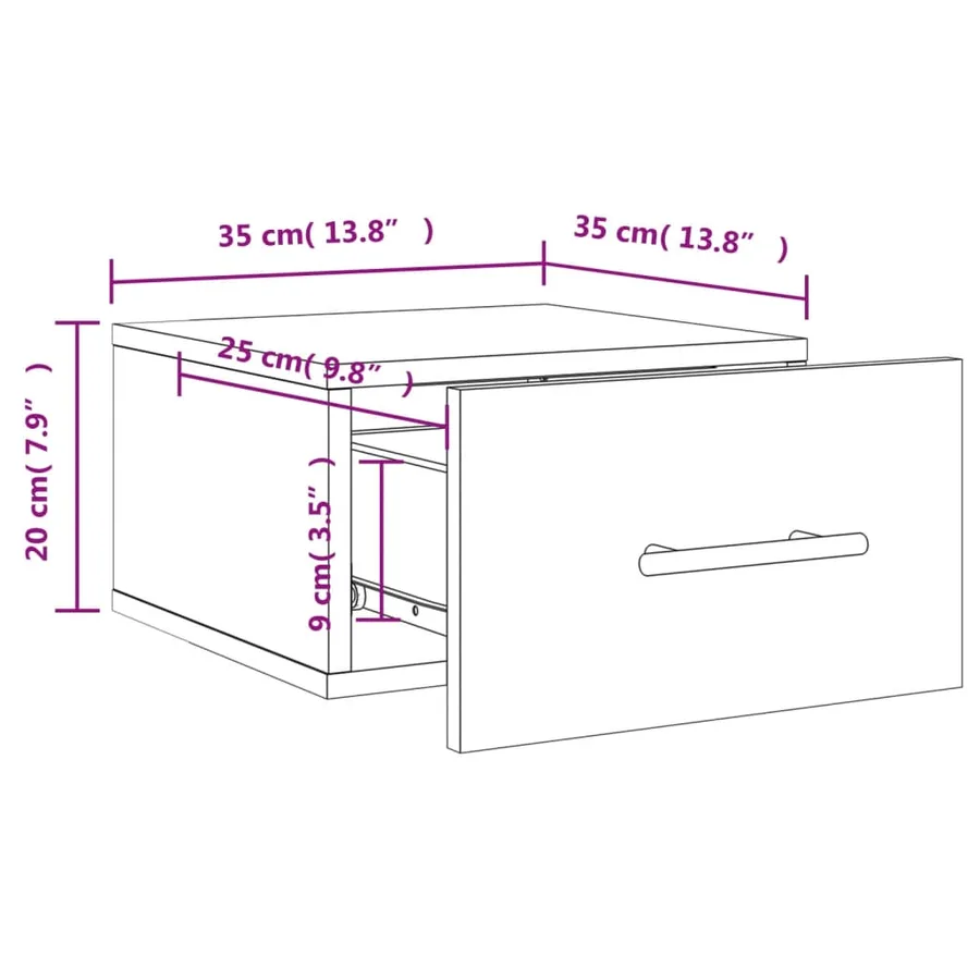 Table de chevet murale sonoma gris 35x35x20 cm - 12