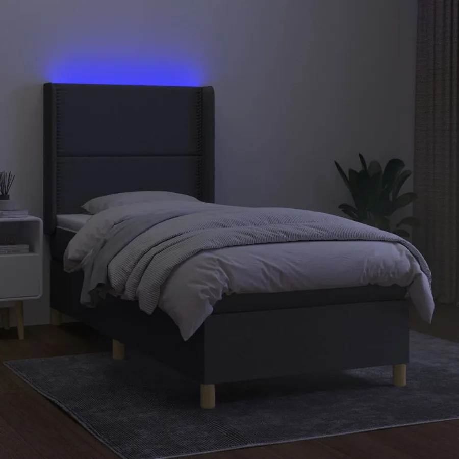 Sommier à lattes de lit matelas LED Gris foncé 100x200 cm Tissu - 3