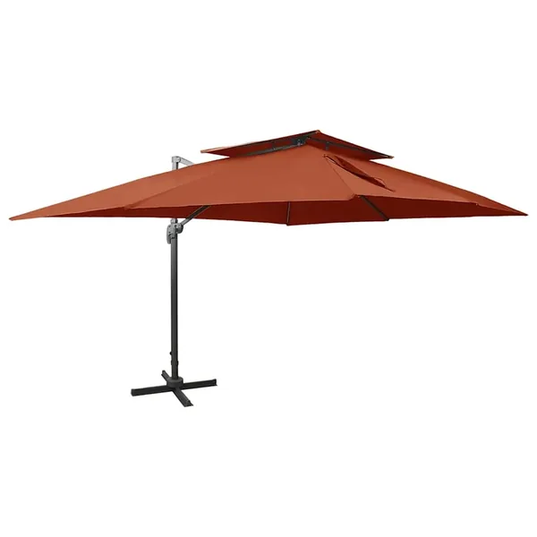 Parasol de jardin déporté avec double plateau en terre cuite 400 x 300 cm