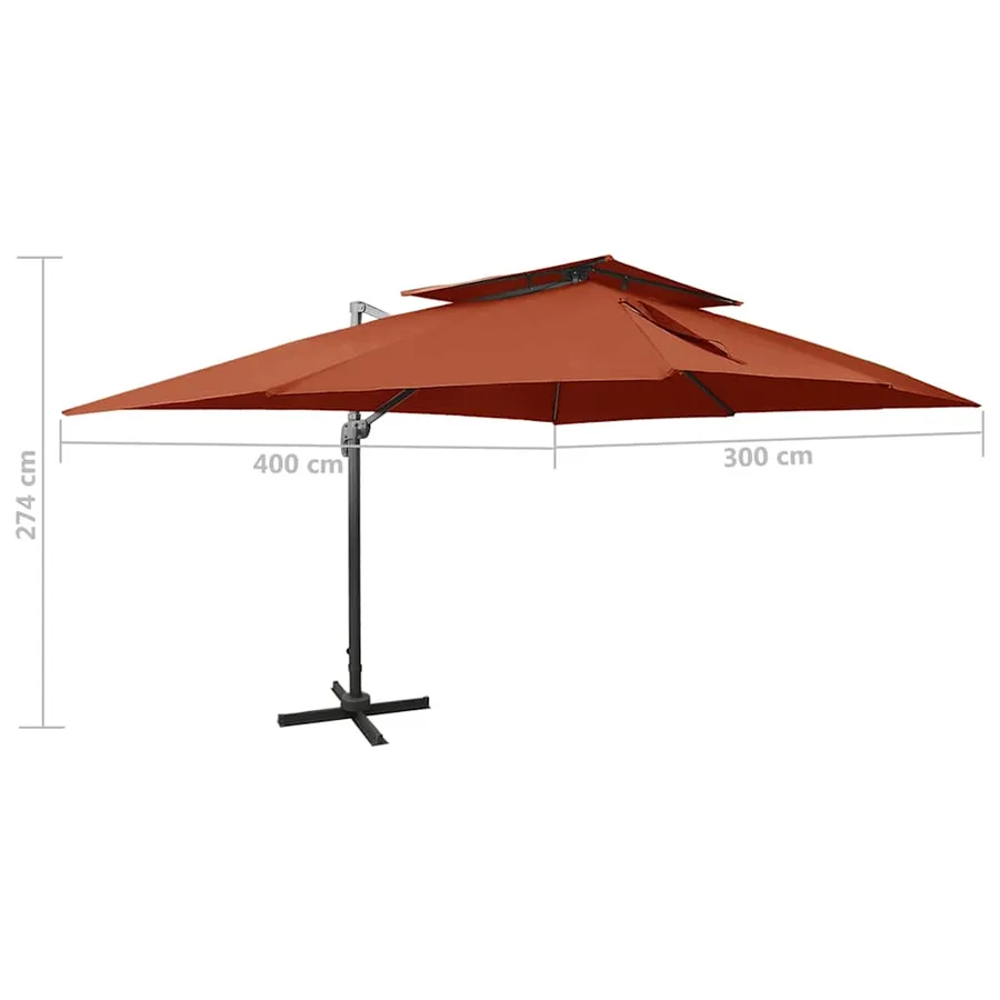 Parasol de jardin déporté avec double plateau en terre cuite 400 x 300 cm - 9