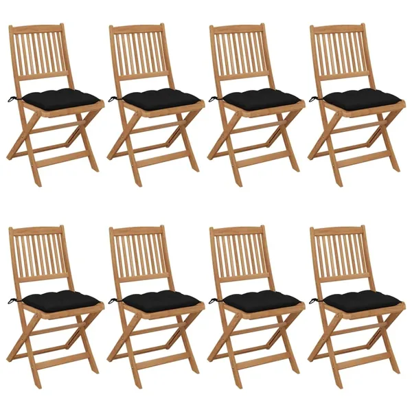 Chaises pliables de jardin lot de 8 avec coussins Bois d'acacia