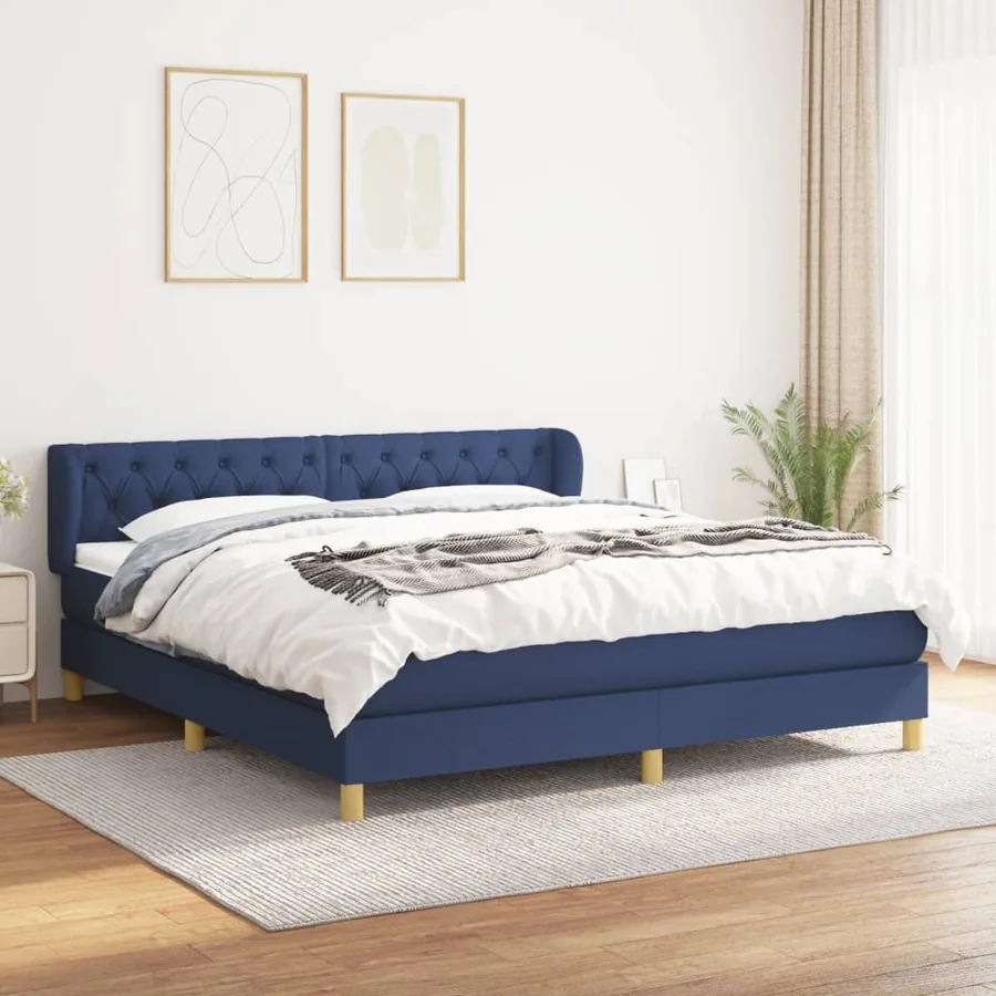 Sommier à lattes de lit avec matelas Bleu 160x200 cm Tissu