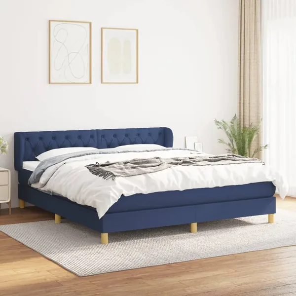 Sommier à lattes de lit avec matelas Bleu 160x200 cm Tissu