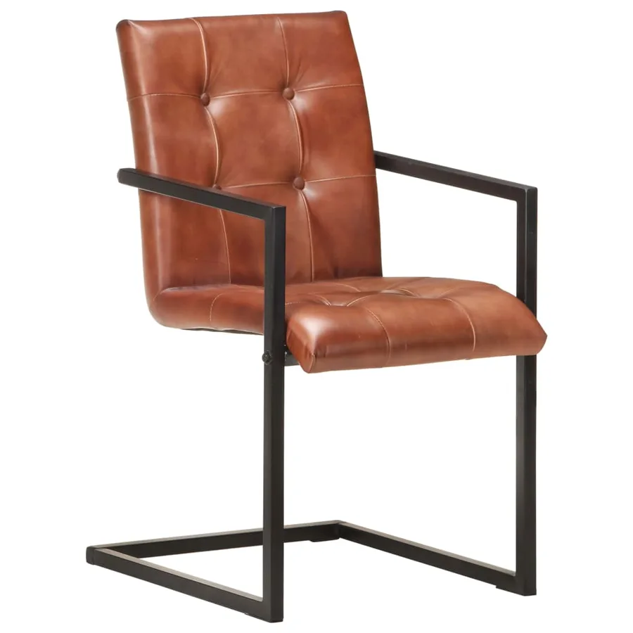 Chaises à manger cantilever lot de 4 marron cuir véritable - 2