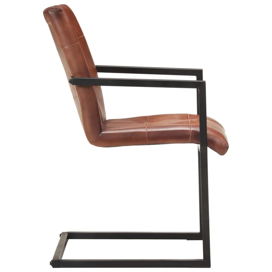Chaises à manger cantilever lot de 4 marron cuir véritable - 4