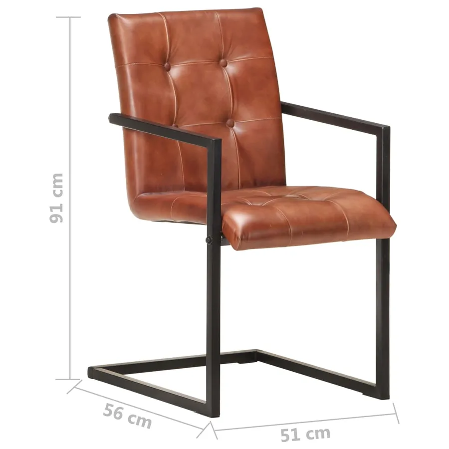 Chaises à manger cantilever lot de 4 marron cuir véritable - 8