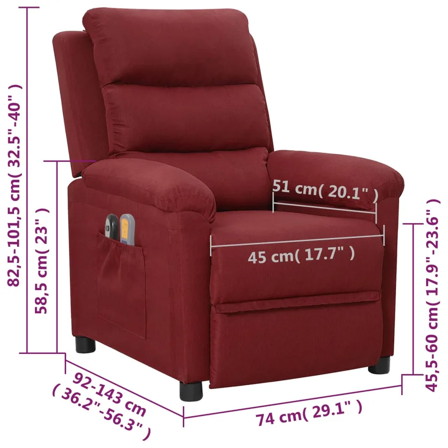Fauteuil électrique de massage Bordeaux Tissu - 14