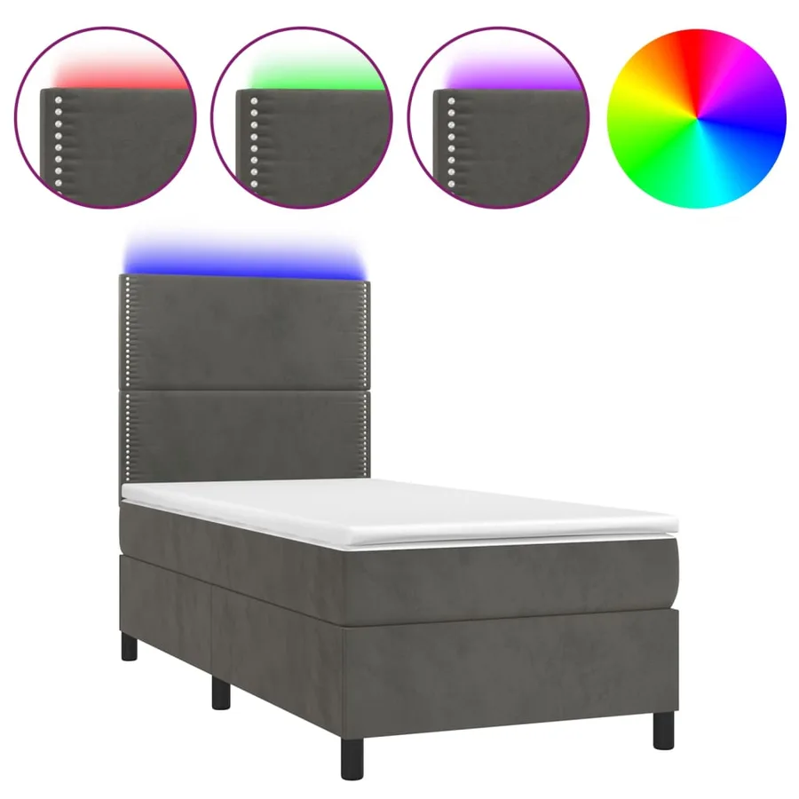 Sommier à lattes de lit avec matelas et LED Gris foncé 90x200cm - 2