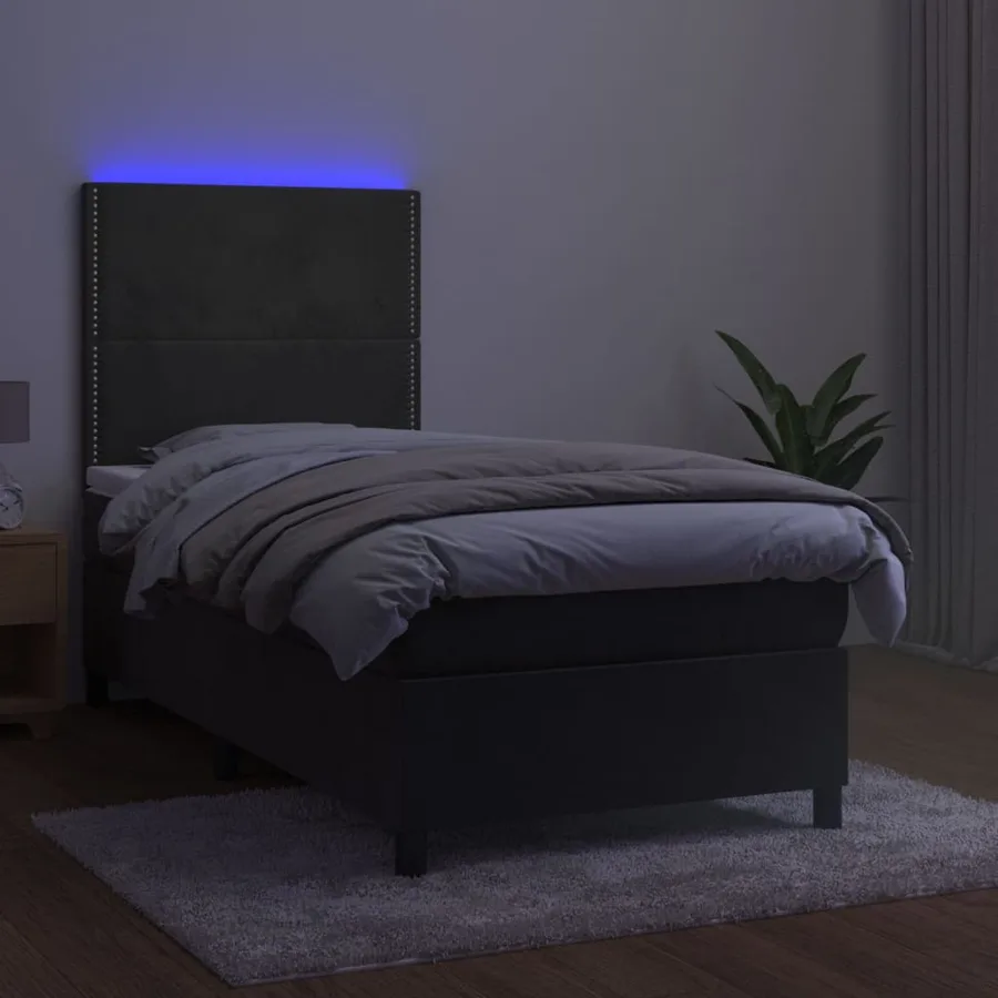 Sommier à lattes de lit avec matelas et LED Gris foncé 90x200cm - 4