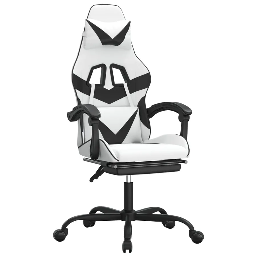 Chaise de jeu avec repose-pied Blanc et noir Similicuir - 2