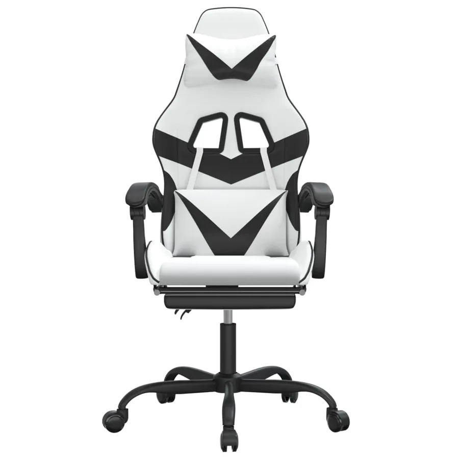 Chaise de jeu avec repose-pied Blanc et noir Similicuir - 3