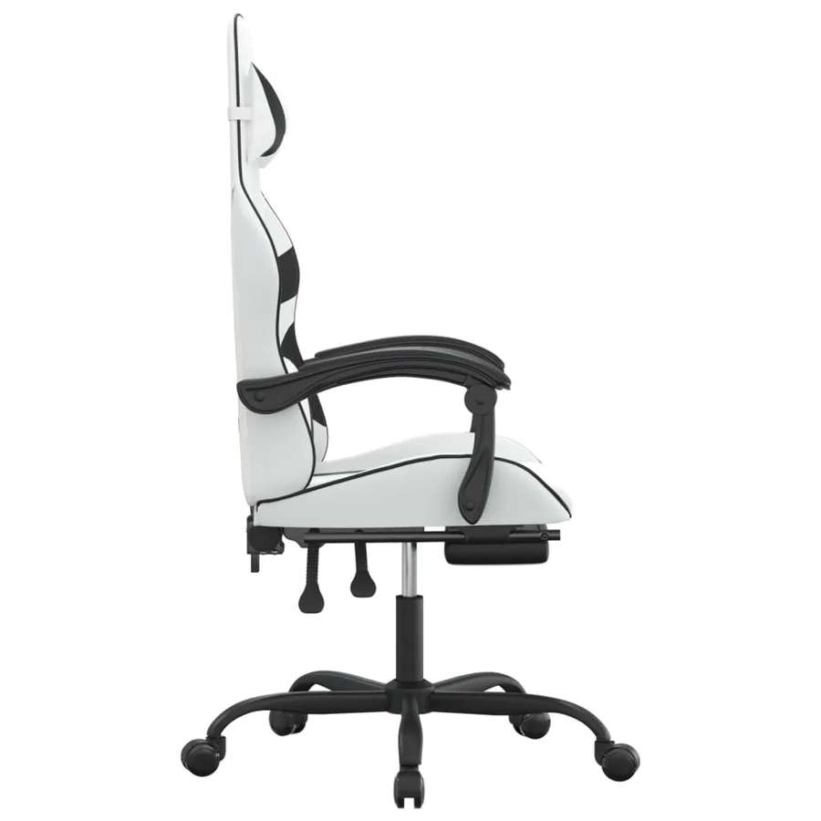 Chaise de jeu avec repose-pied Blanc et noir Similicuir - 4