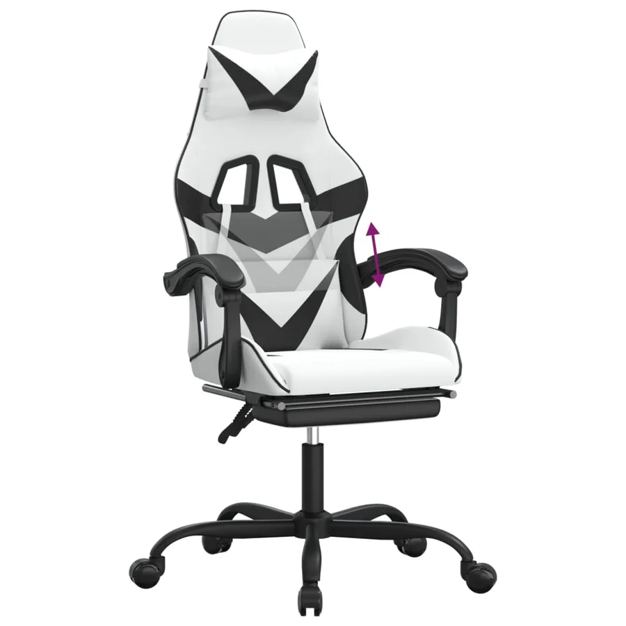Chaise de jeu avec repose-pied Blanc et noir Similicuir - 8