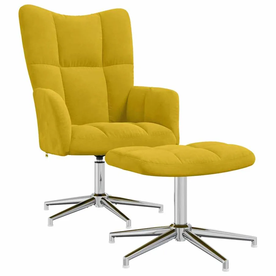 Chaise de relaxation avec tabouret Jaune moutarde Velours - 2