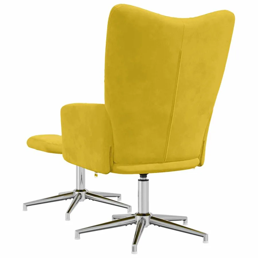 Chaise de relaxation avec tabouret Jaune moutarde Velours - 5