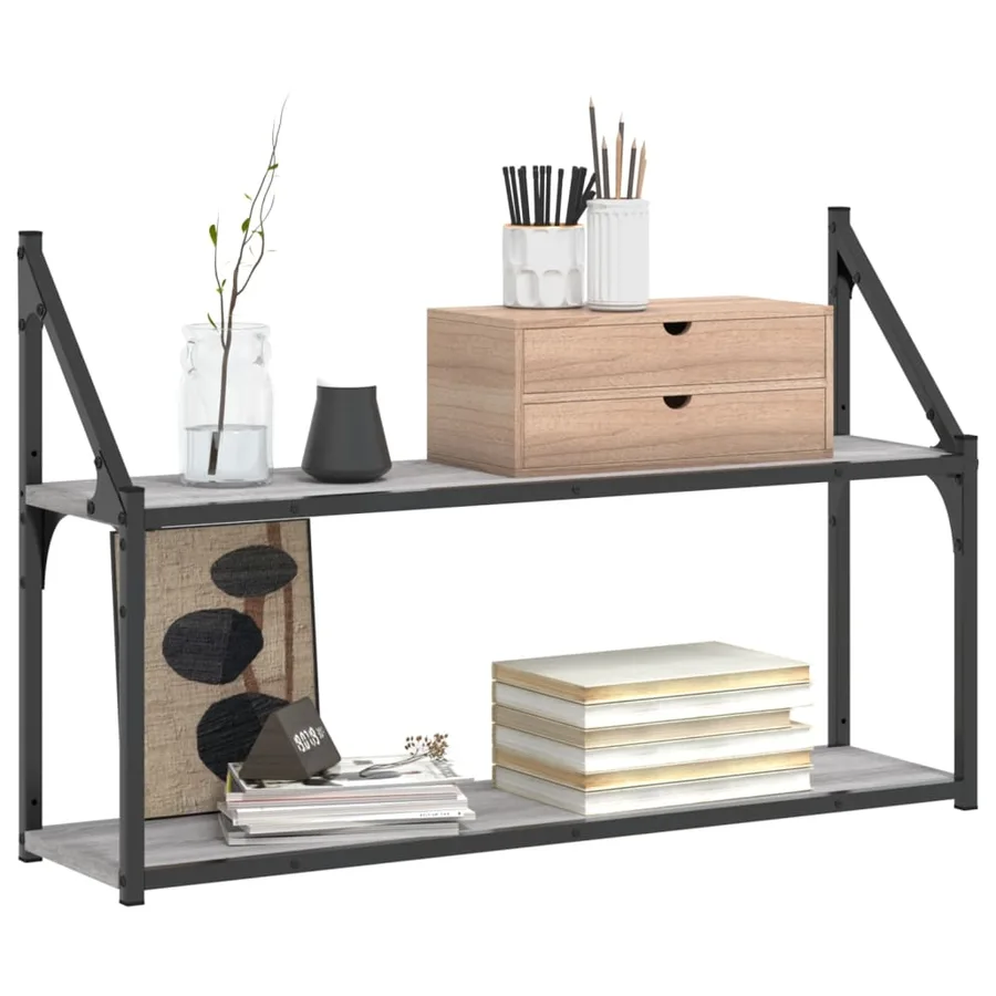 Étagère murale 2 niveaux sonoma gris 80x21x51 cm - 3
