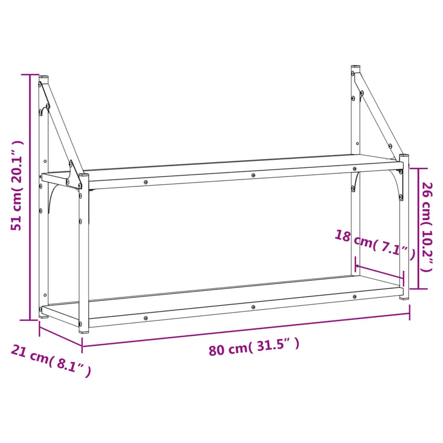 Étagère murale 2 niveaux sonoma gris 80x21x51 cm - 8