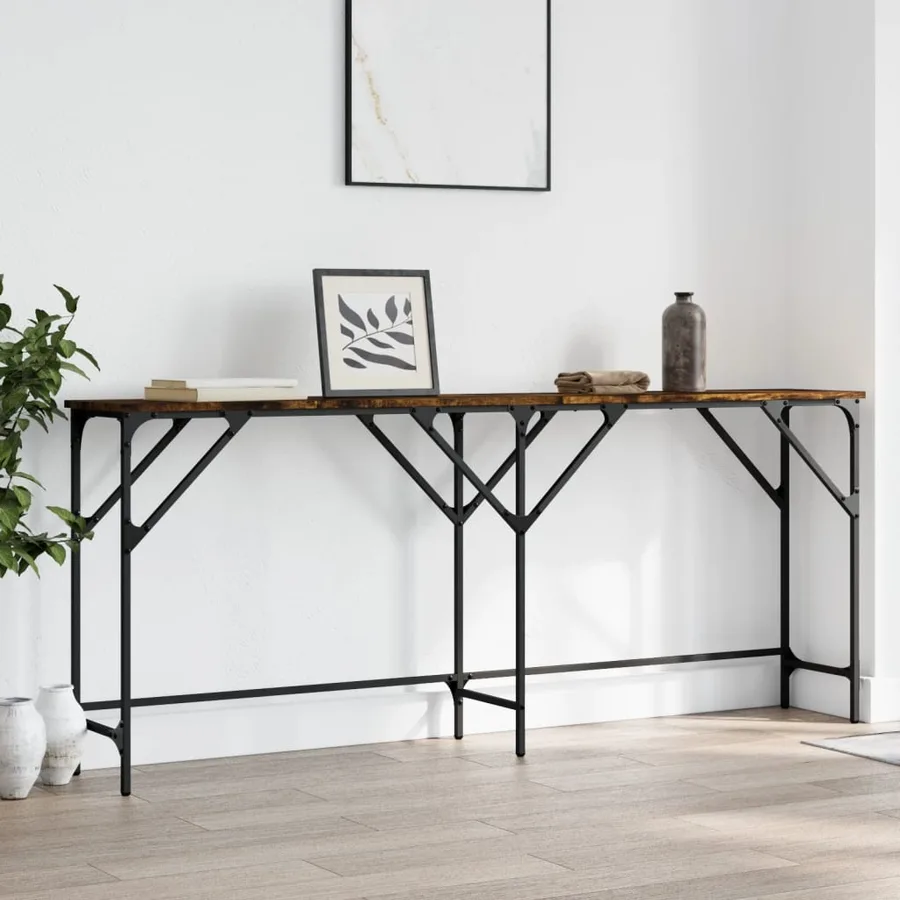 Table console chêne fumé 180x29x75 cm bois d'ingénierie - 3