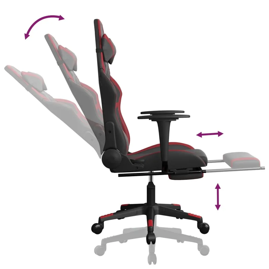 Chaise de jeu de massage repose-pied Noir&Bordeaux Similicuir - 7