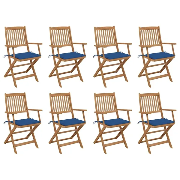 Chaises pliables d'extérieur et coussins lot de 8 Bois d'acacia
