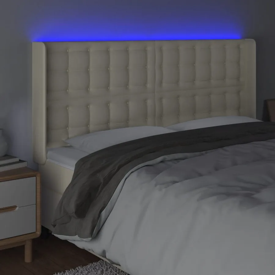 Tête de lit à LED Crème 183x16x118/128 cm Similicuir - 4