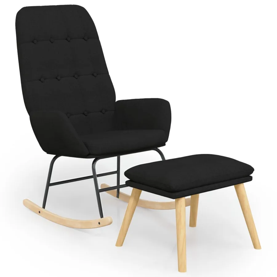 Chaise à bascule avec repose-pied Noir Tissu - 2