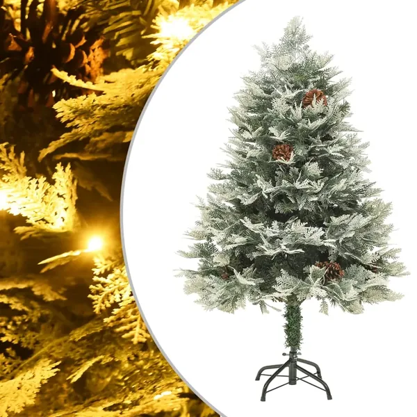 Sapin de Noël pré-éclairé et pommes de pin vert 150cm PVC et PE