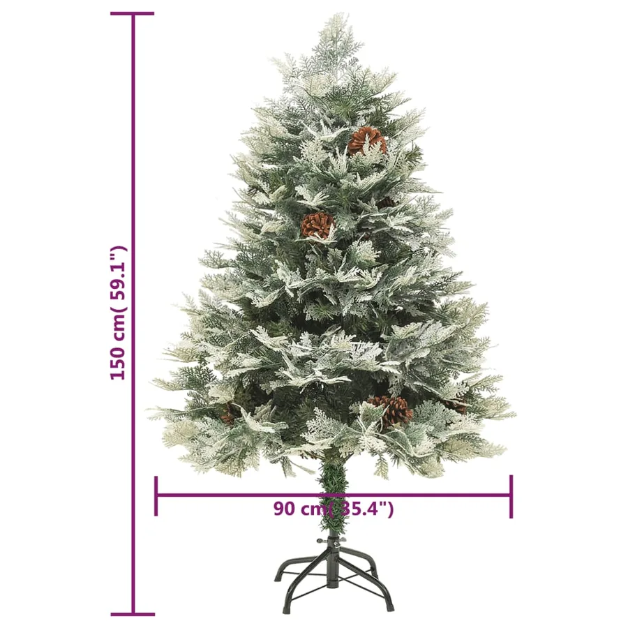 Sapin de Noël pré-éclairé et pommes de pin vert 150cm PVC et PE - 10