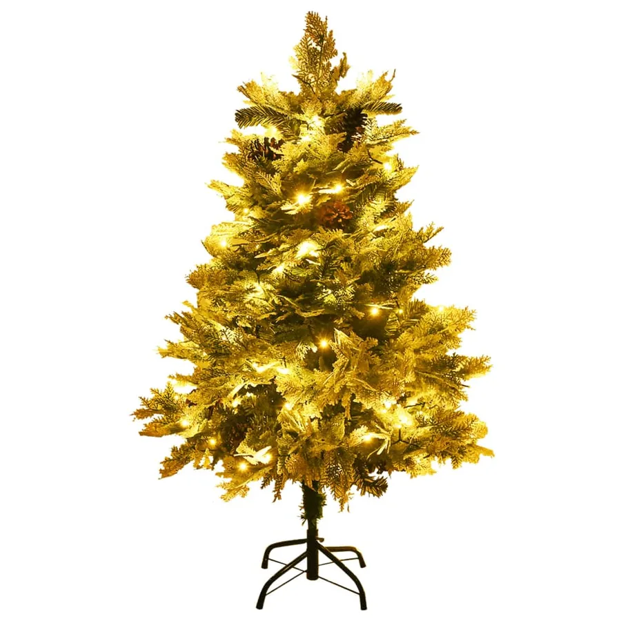 Sapin de Noël pré-éclairé et pommes de pin vert 150cm PVC et PE - 4