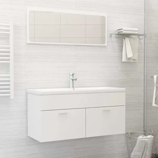 Ensemble de meubles de salle de bain 2pcs blanc bois ingénierie