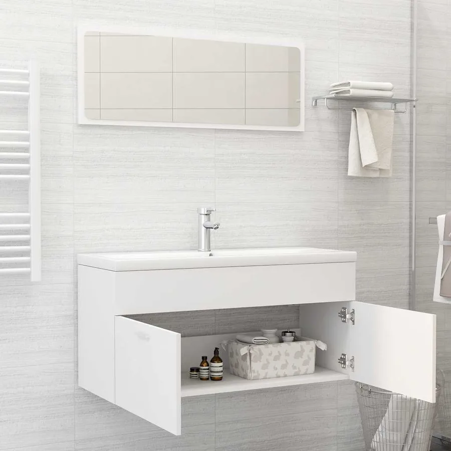 Ensemble de meubles de salle de bain 2pcs blanc bois ingénierie - 3