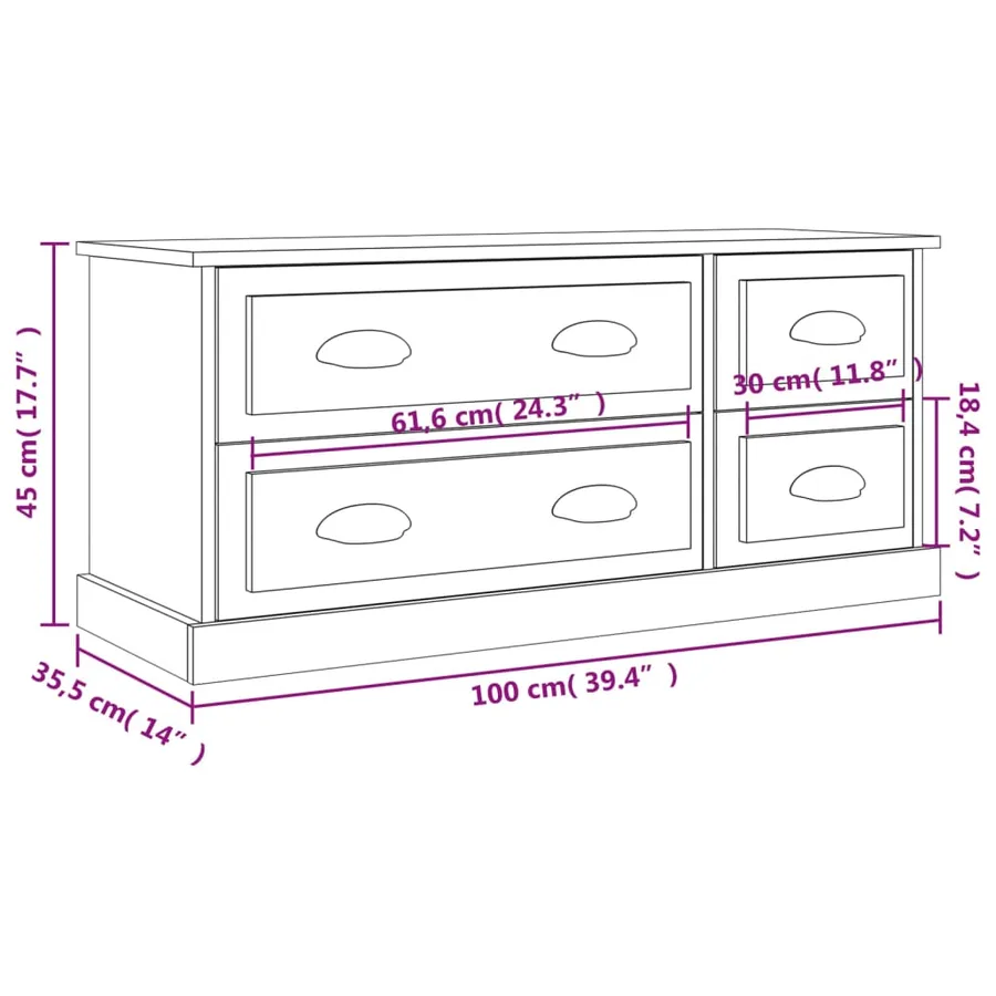 Meuble TV blanc 100x35,5x45 cm bois d'ingénierie - 10