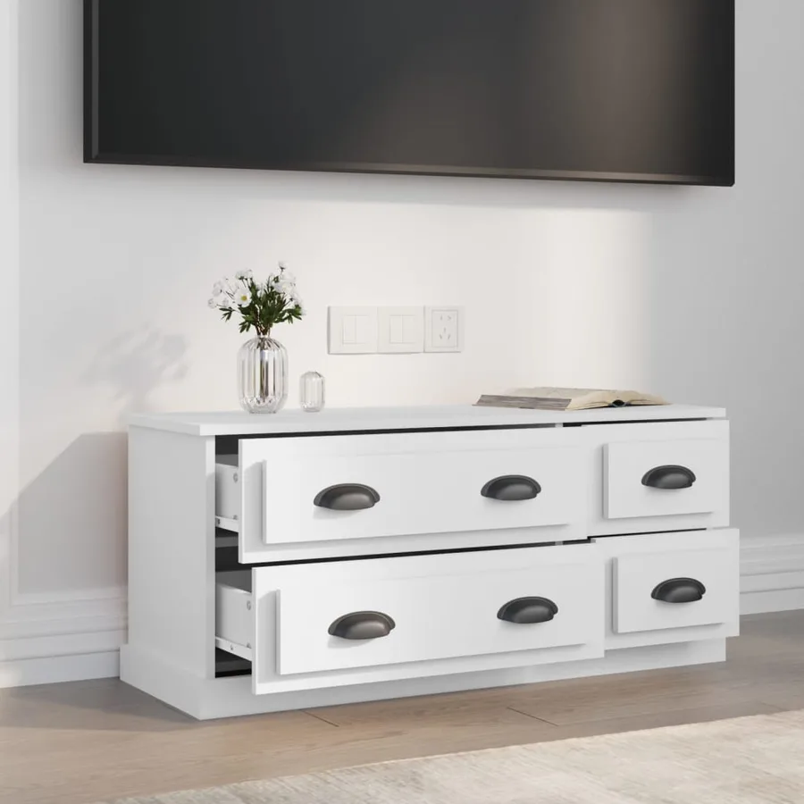 Meuble TV blanc 100x35,5x45 cm bois d'ingénierie - 3