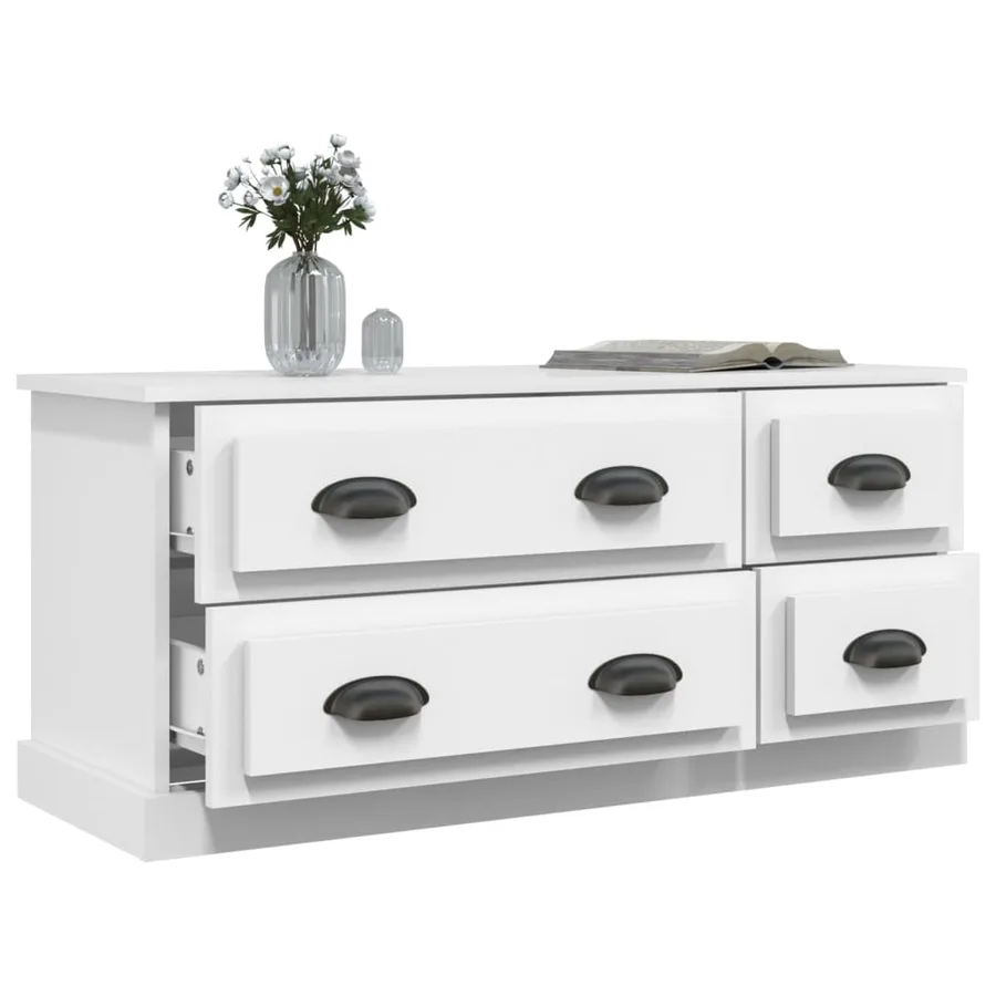 Meuble TV blanc 100x35,5x45 cm bois d'ingénierie - 5