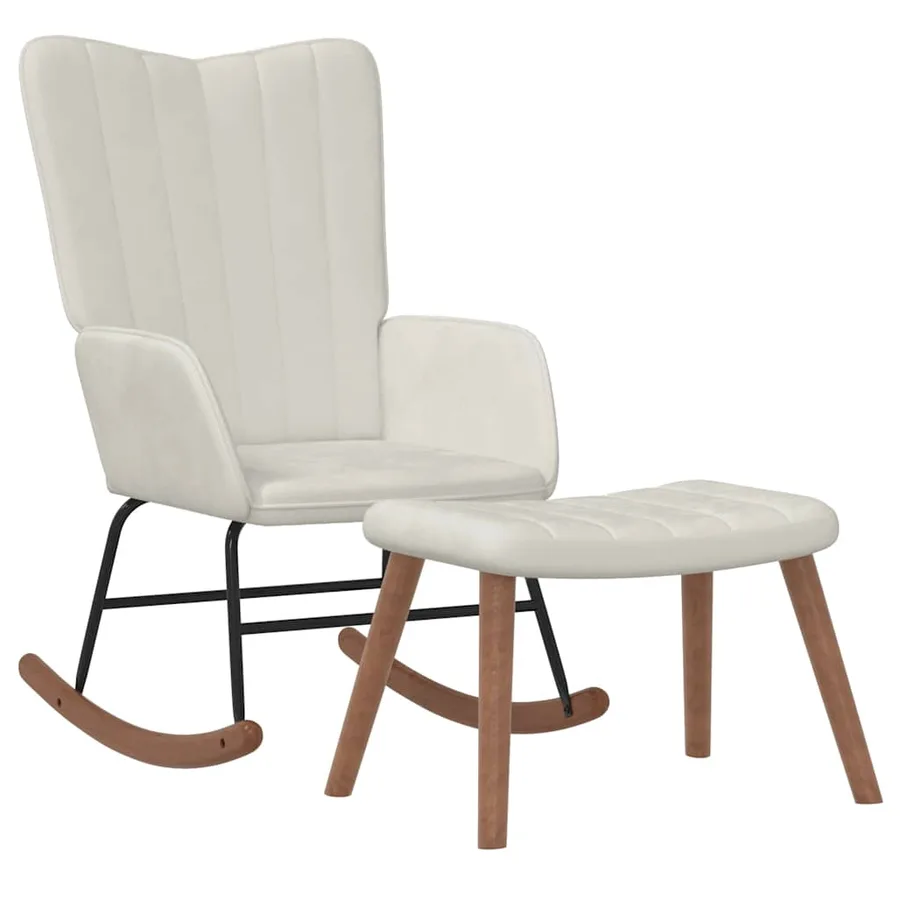 Chaise à bascule avec repose-pied Blanc crème Velours - 2