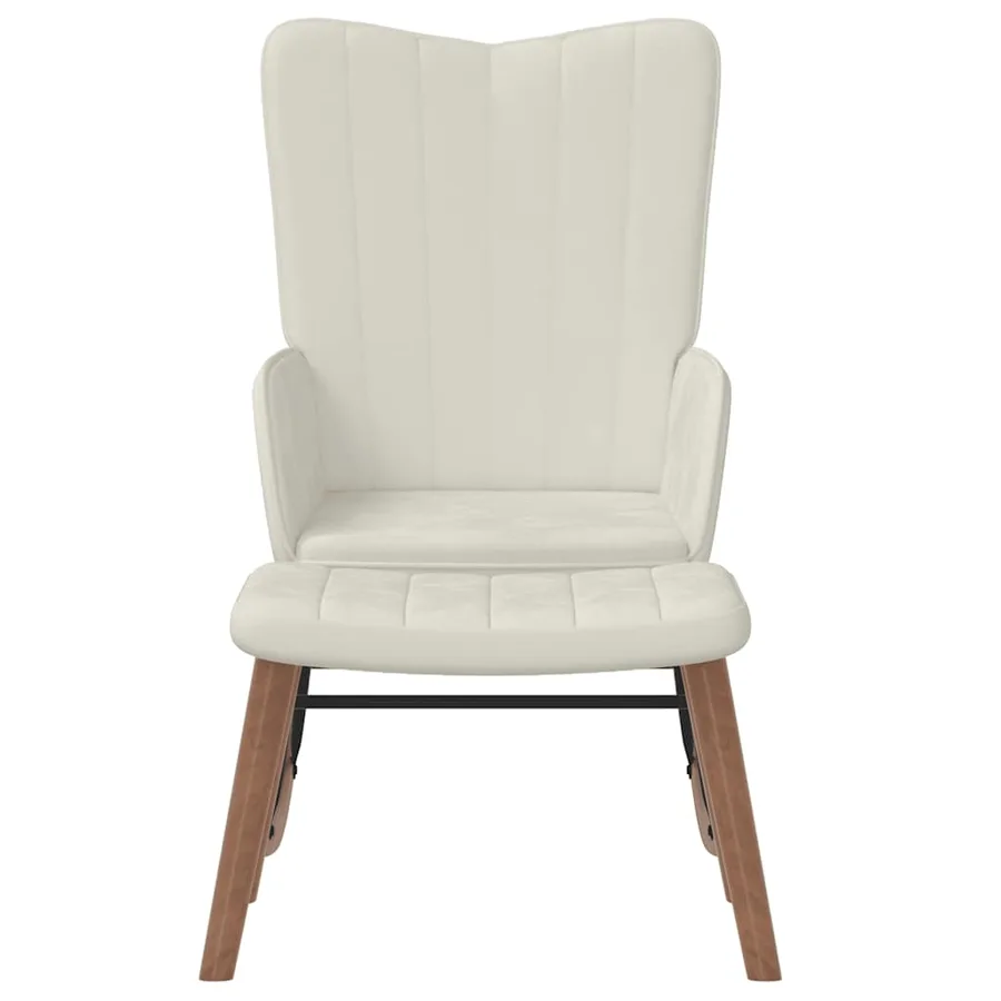 Chaise à bascule avec repose-pied Blanc crème Velours - 3