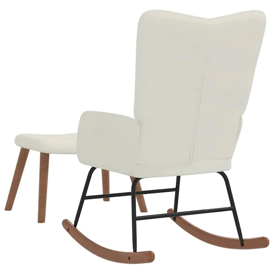 Chaise à bascule avec repose-pied Blanc crème Velours - 5
