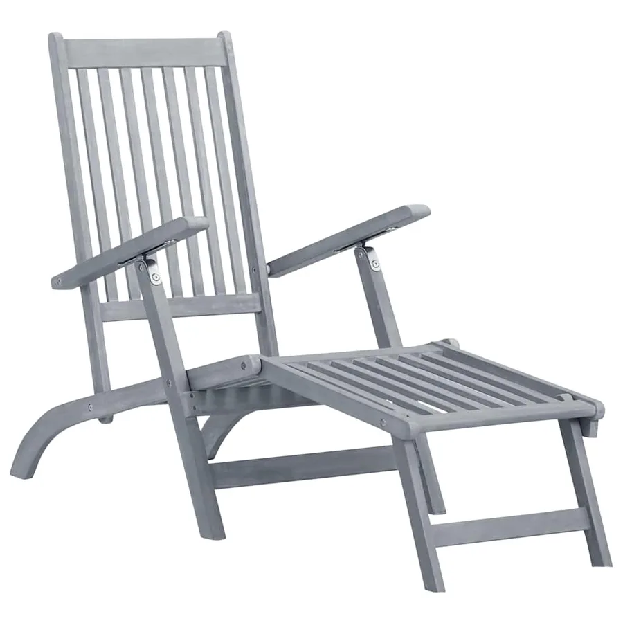 Chaise longue d'extérieur repose-pied et coussin Acacia solide - 2