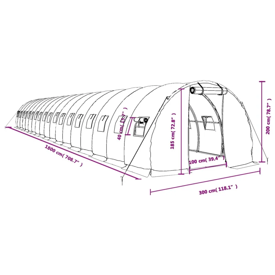 Serre avec cadre en acier blanc 54 m² 18x3x2 m - 12