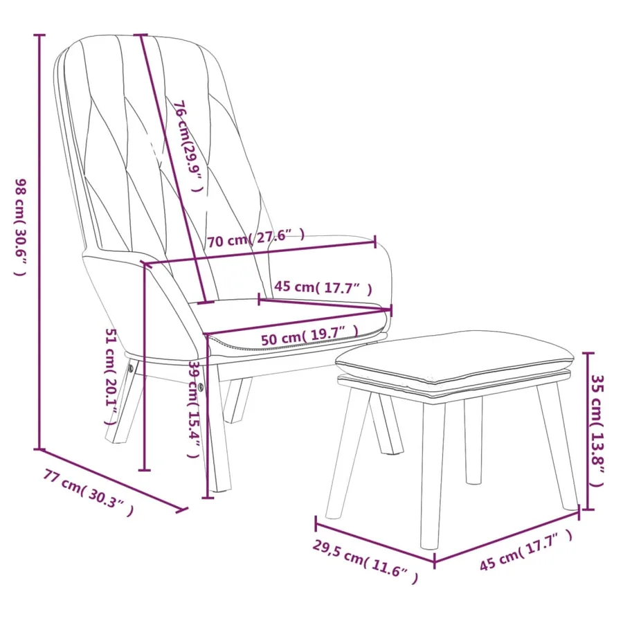 Chaise de relaxation avec repose-pied Rose Velours - 7