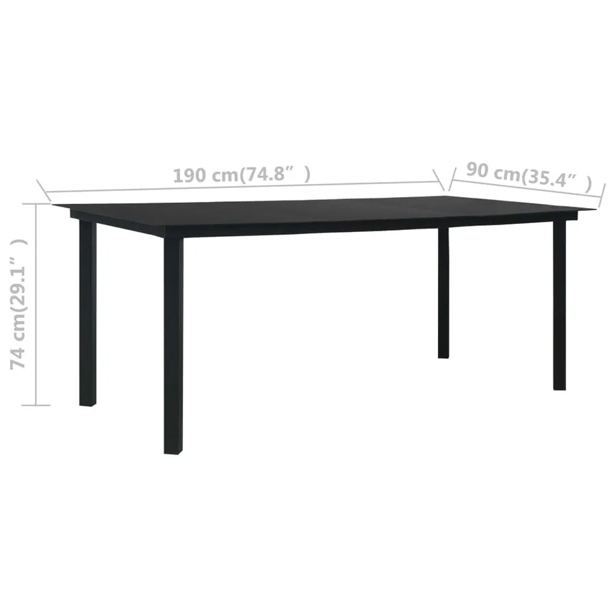 Table à manger de jardin Noir 190x90x74 cm Acier et verre - 5