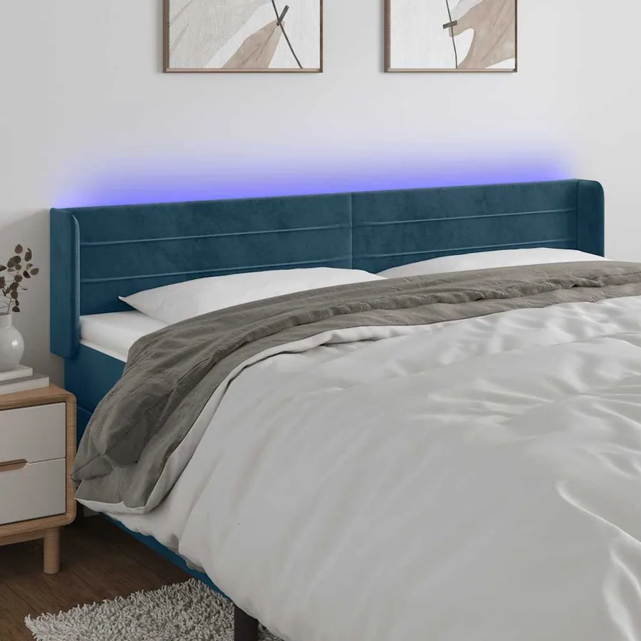 Tête de lit à LED Bleu foncé 163x16x78/88 cm Velours